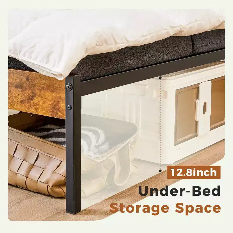 Brown Metal Bed Frame with Headboard and Footboard, 800LBS Sturdy Slats Support, Box Spring Free & Ultra-Quiet
