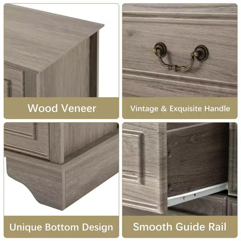 47'' Farmhouse 6 Drawers Dresser for Bedroom, Wide Rustic chests of Drawers with Natural Texture, Gray