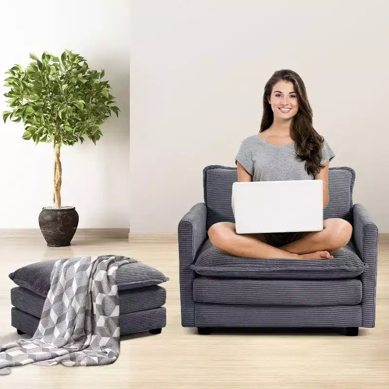 41.34 Corduroy Oversized Accent Chair, Sofa Chair with Ottoman and Large Seat, Modern Armchair Reading Chairs for Bedroom Living Room
