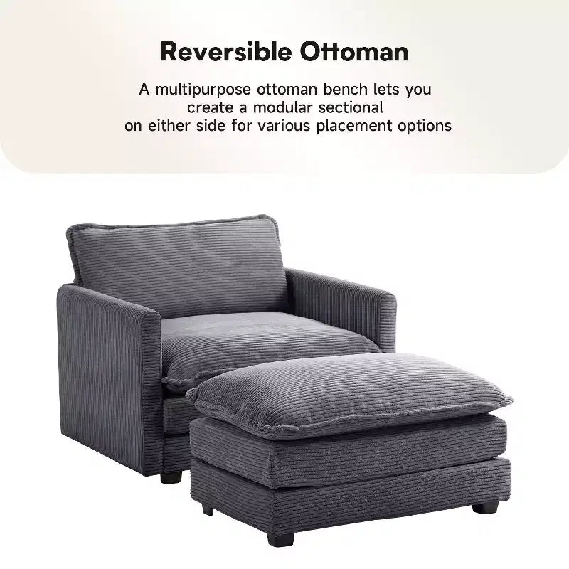 41.34 Corduroy Oversized Accent Chair, Sofa Chair with Ottoman and Large Seat, Modern Armchair Reading Chairs for Bedroom Living Room
