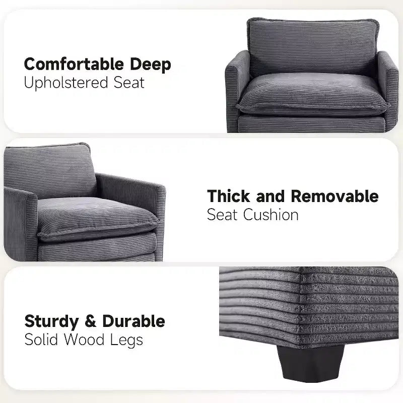 41.34 Corduroy Oversized Accent Chair, Sofa Chair with Ottoman and Large Seat, Modern Armchair Reading Chairs for Bedroom Living Room