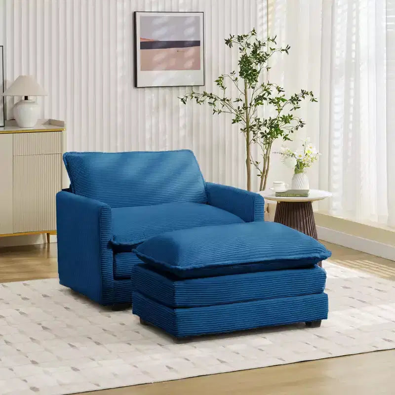 41.34 Corduroy Oversized Accent Chair, Sofa Chair with Ottoman and Large Seat, Modern Armchair Reading Chairs for Bedroom Living Room