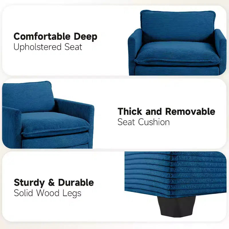 41.34 Corduroy Oversized Accent Chair, Sofa Chair with Ottoman and Large Seat, Modern Armchair Reading Chairs for Bedroom Living Room