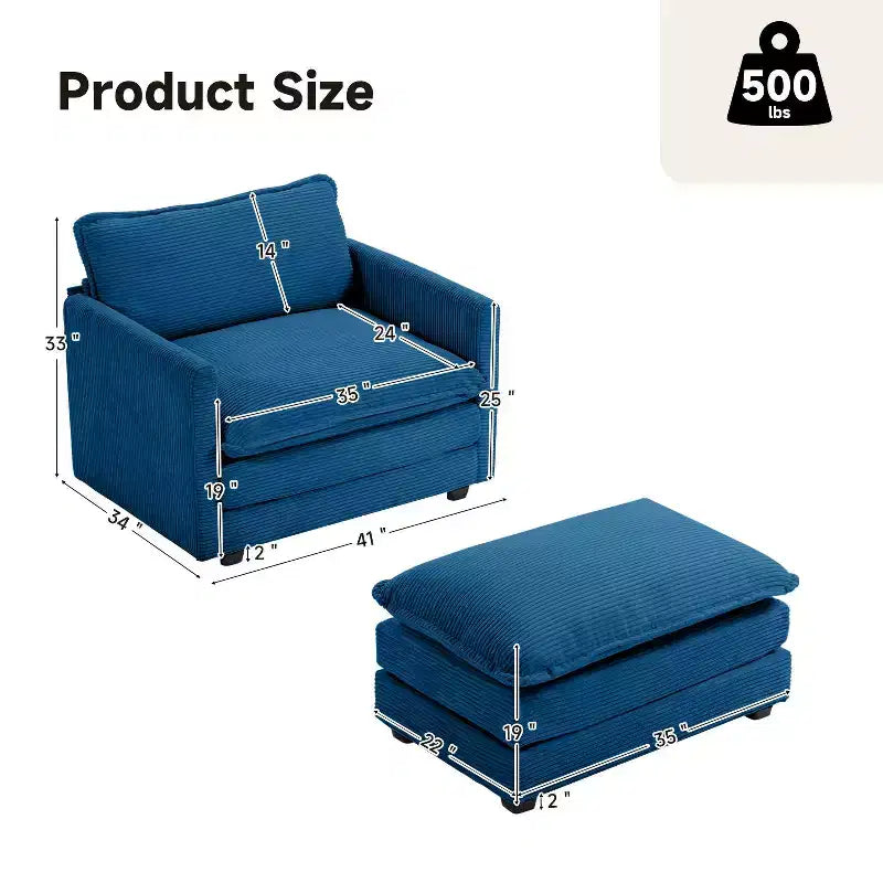 41.34 Corduroy Oversized Accent Chair, Sofa Chair with Ottoman and Large Seat, Modern Armchair Reading Chairs for Bedroom Living Room