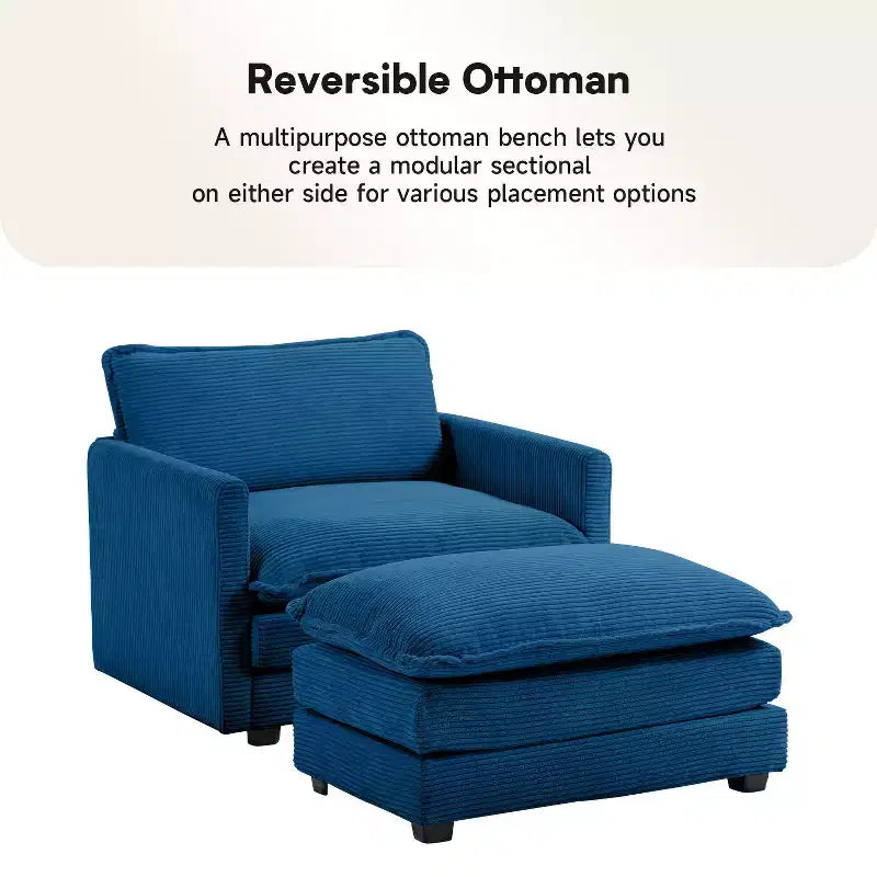 41.34 Corduroy Oversized Accent Chair, Sofa Chair with Ottoman and Large Seat, Modern Armchair Reading Chairs for Bedroom Living Room