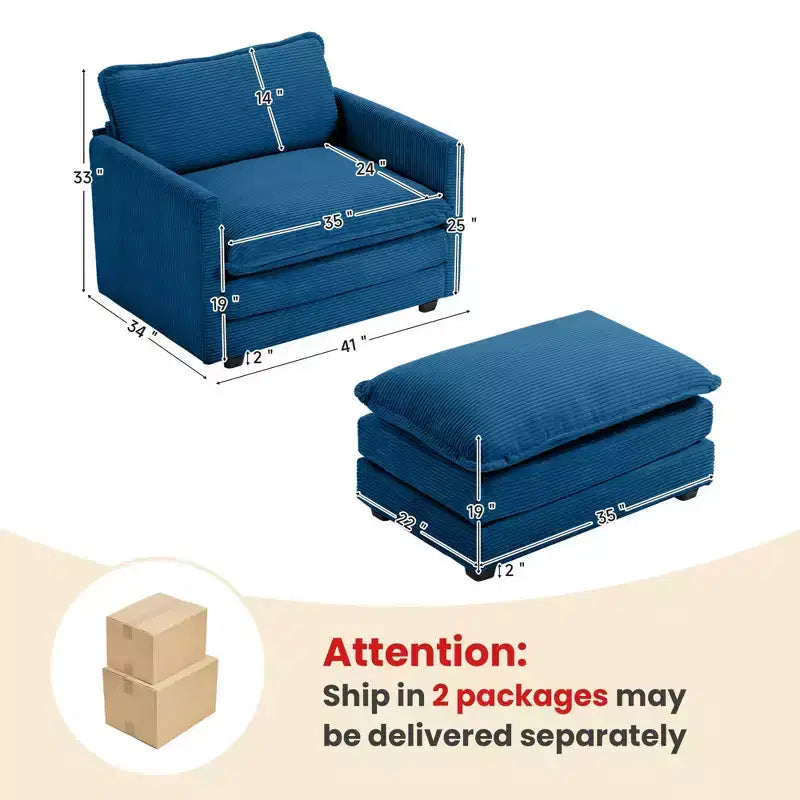 41.34 Corduroy Oversized Accent Chair, Sofa Chair with Ottoman and Large Seat, Modern Armchair Reading Chairs for Bedroom Living Room