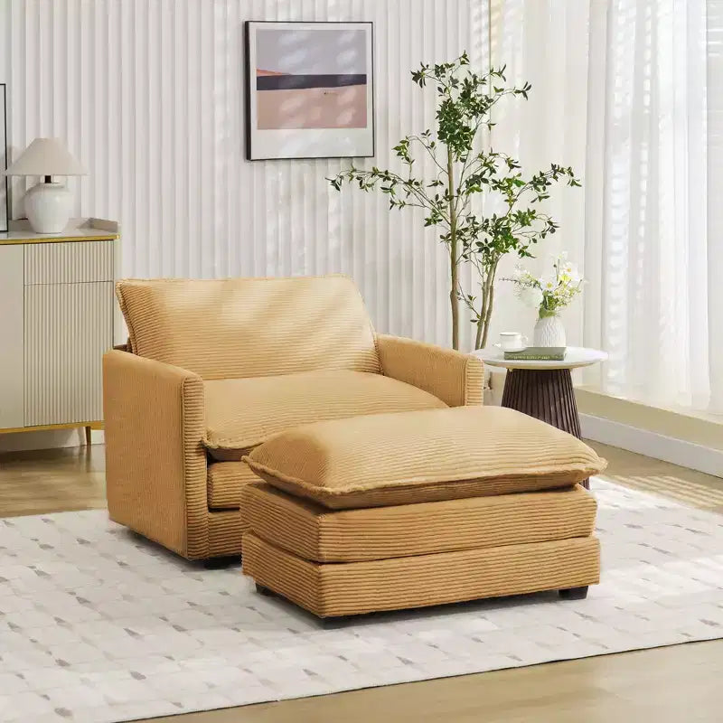 41.34 Corduroy Oversized Accent Chair, Sofa Chair with Ottoman and Large Seat, Modern Armchair Reading Chairs for Bedroom Living Room