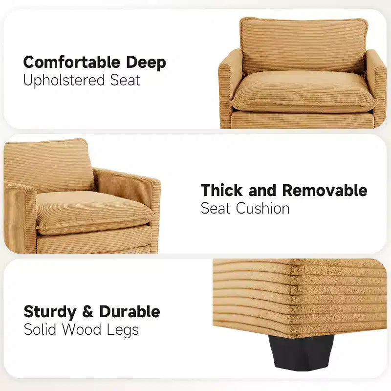 41.34 Corduroy Oversized Accent Chair, Sofa Chair with Ottoman and Large Seat, Modern Armchair Reading Chairs for Bedroom Living Room