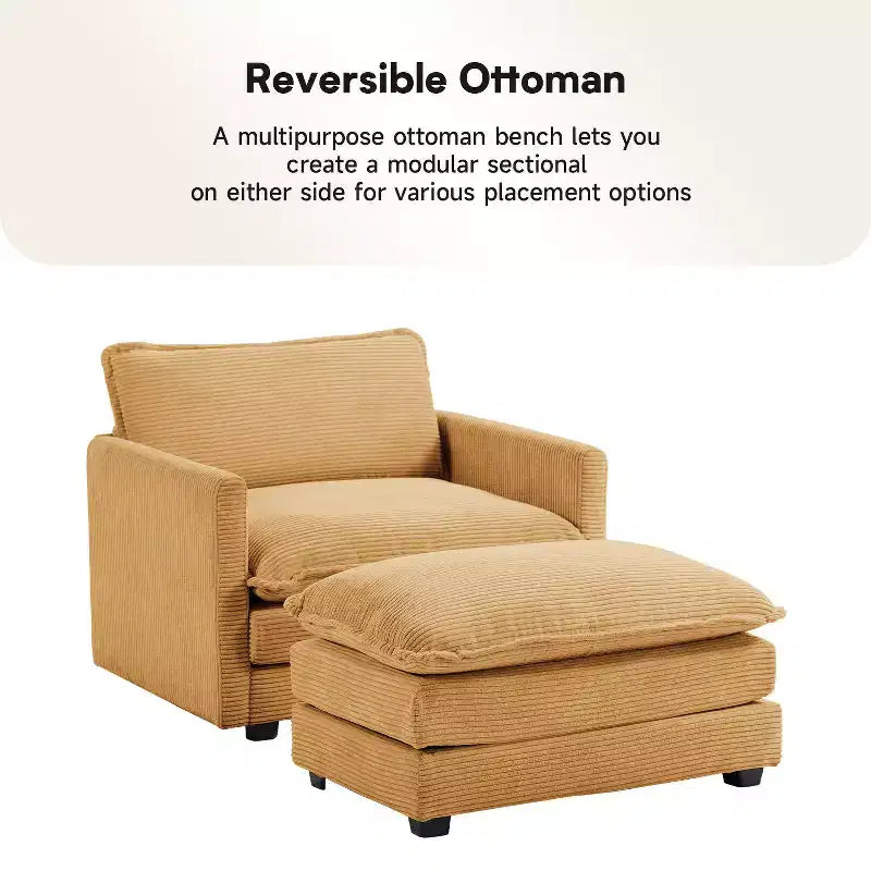 41.34 Corduroy Oversized Accent Chair, Sofa Chair with Ottoman and Large Seat, Modern Armchair Reading Chairs for Bedroom Living Room