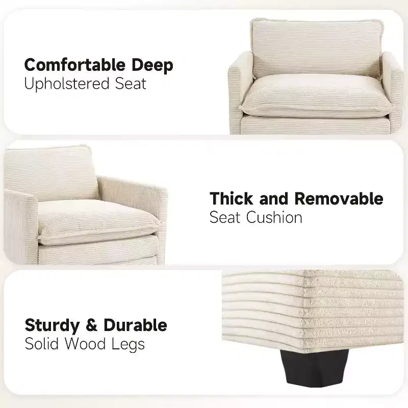 41.34 Corduroy Oversized Accent Chair, Sofa Chair with Ottoman and Large Seat, Modern Armchair Reading Chairs for Bedroom Living Room