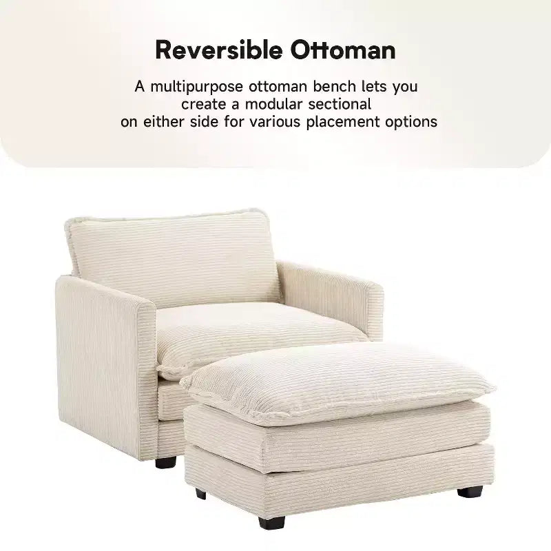 41.34 Corduroy Oversized Accent Chair, Sofa Chair with Ottoman and Large Seat, Modern Armchair Reading Chairs for Bedroom Living Room