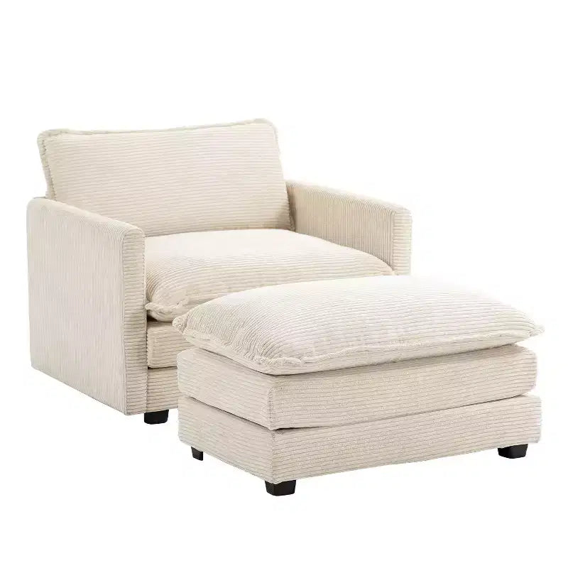 41.34 Corduroy Oversized Accent Chair, Sofa Chair with Ottoman and Large Seat, Modern Armchair Reading Chairs for Bedroom Living Room