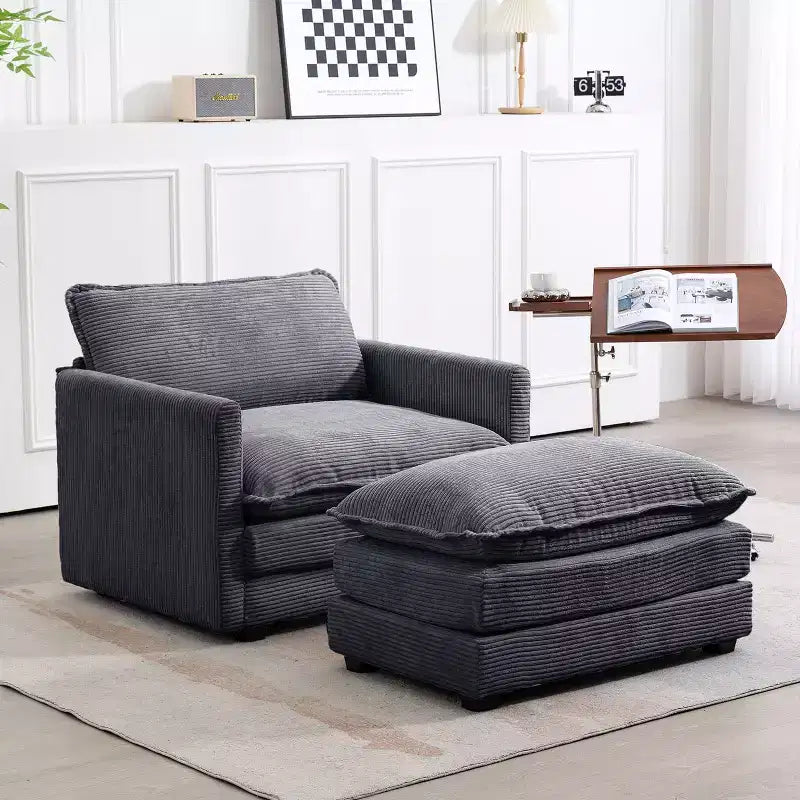 41.34 Corduroy Oversized Accent Chair, Sofa Chair with Ottoman and Large Seat, Modern Armchair Reading Chairs for Bedroom Living Room
