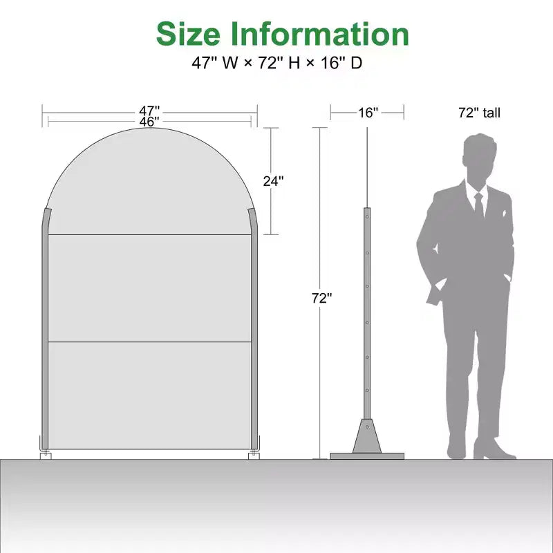 Black Arched Galvanized Steel Screen 183x120x40cm