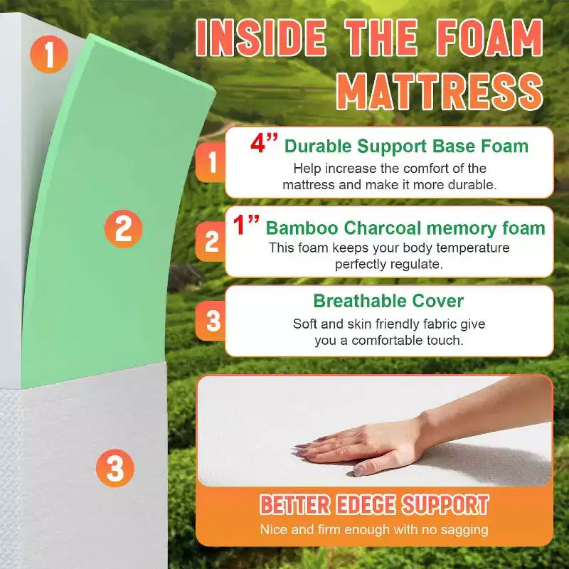 5" Bamboo Charcoal Gel Memory Foam Mattress - Medium Firm, CertiPUR-US Certified, Removable Stretch Knit Cover