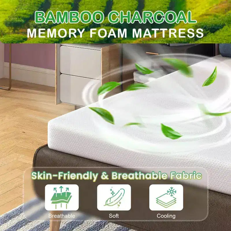 5" Bamboo Charcoal Gel Memory Foam Mattress - Medium Firm, CertiPUR-US Certified, Removable Stretch Knit Cover