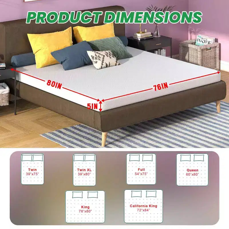 5" Bamboo Charcoal Gel Memory Foam Mattress - Medium Firm, CertiPUR-US Certified, Removable Stretch Knit Cover