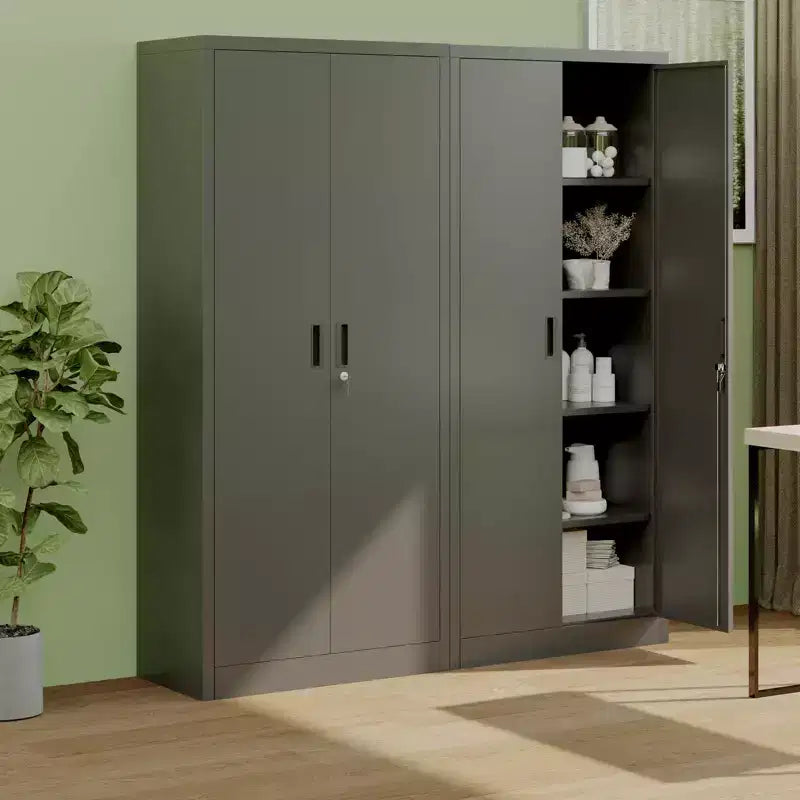 71" Tall Metal Storage Cabinet with Lockable Doors, 4 Adjustable Shelves & Adjustable Feet - Pantry, Garage, Bedroom, Office