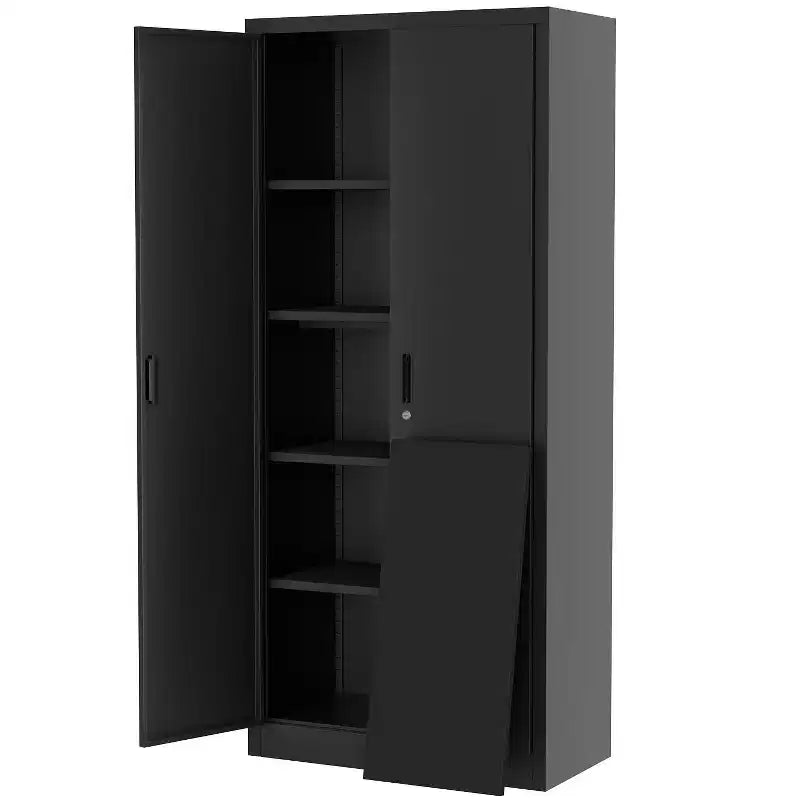71" Tall Metal Storage Cabinet with Lockable Doors, 4 Adjustable Shelves & Adjustable Feet - Pantry, Garage, Bedroom, Office
