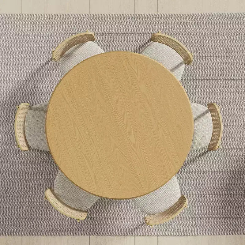 52" Round Wood Dining Table - Seats 4-6, Arc-Shaped Edge Top & Textured Tapered Pedestal Base, Natural, No Tools Assembly