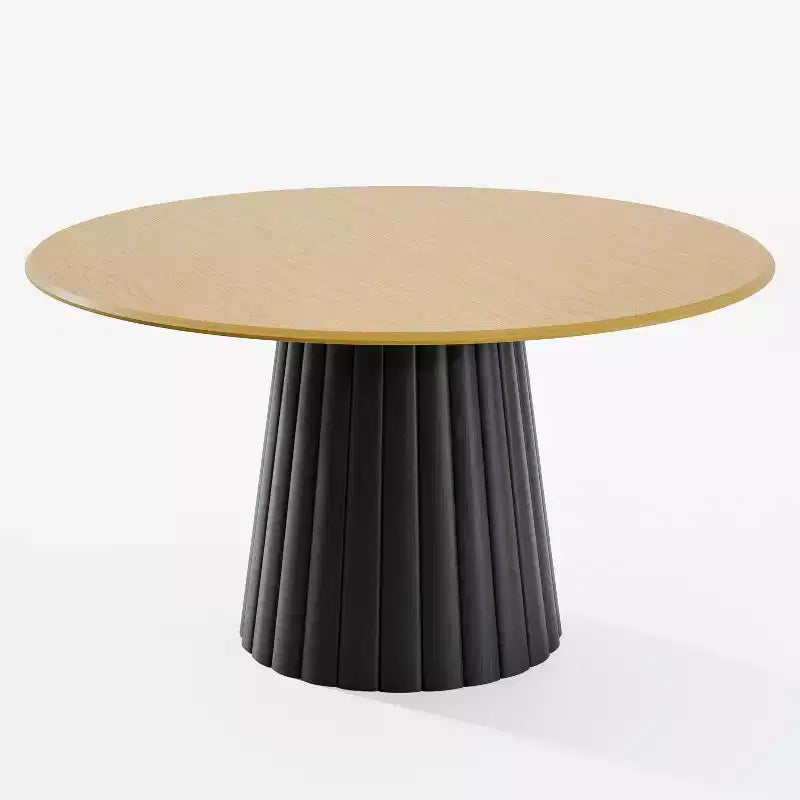 52" Round Wood Dining Table - Seats 4-6, Arc-Shaped Edge Top & Textured Tapered Pedestal Base, Natural, No Tools Assembly