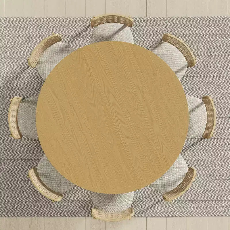 60" Round Solid Wood Dining Table - Seats 6-8, Fluted Cylindrical Pedestal Base, Natural, No Tools Assembly