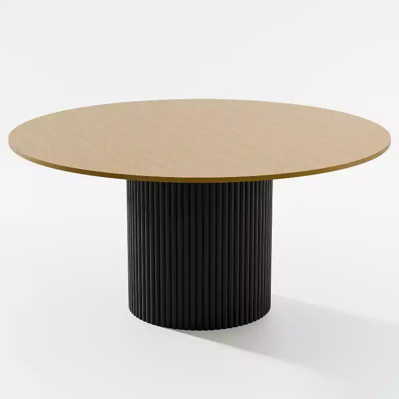 60" Round Solid Wood Dining Table - Seats 6-8, Fluted Cylindrical Pedestal Base, Natural, No Tools Assembly