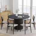 PexFix 52 Solid Wood Round Dining Table Kitchen Table for 4-6 with Tabletop & Textured Cylindrical Base for Living/Dining Room Coffee Office Black