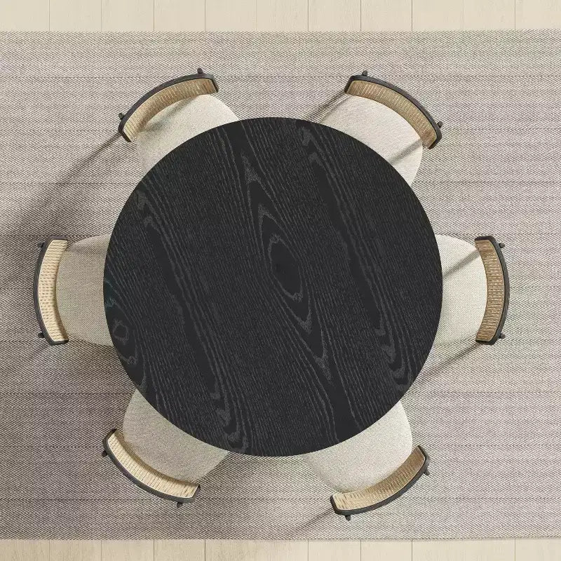 52" Round Solid Wood Dining Table - Seats 4-6, Fluted Cylindrical Pedestal Base, Black, No Tools Assembly