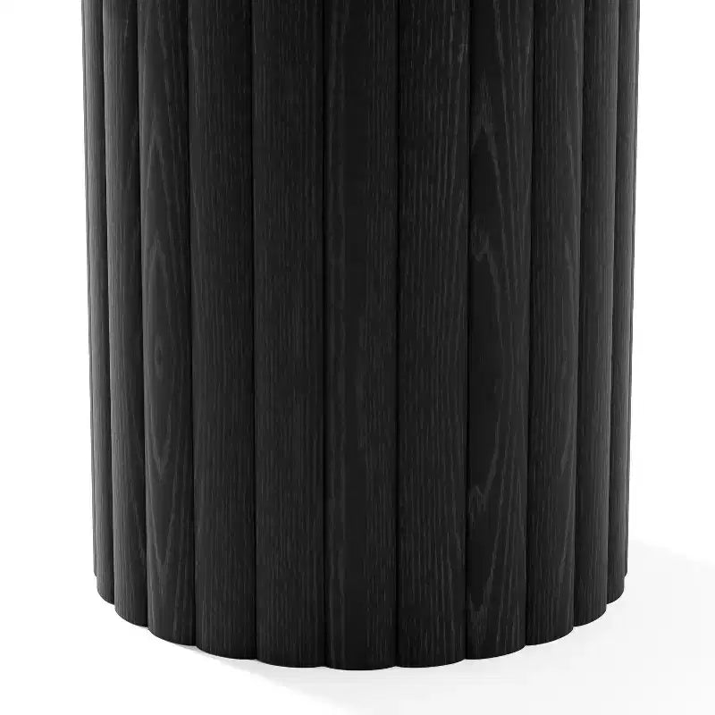 52" Round Solid Wood Dining Table - Seats 4-6, Fluted Cylindrical Pedestal Base, Black, No Tools Assembly
