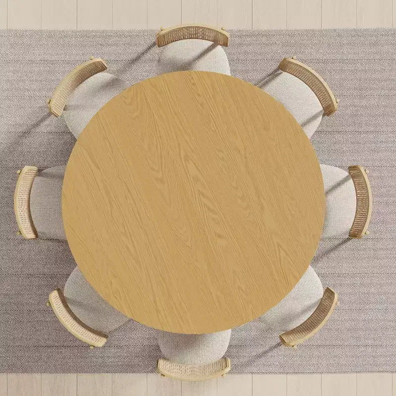 60" Round Solid Wood Dining Table - Seats 6-8, Fluted Cylindrical Pedestal Base, Natural, No Tools Assembly