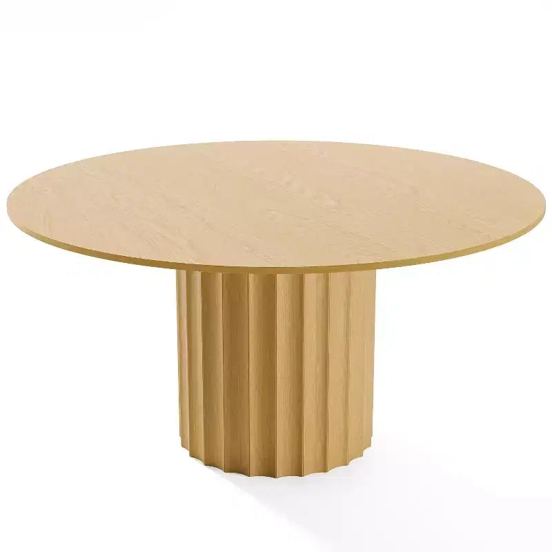 60" Round Solid Wood Dining Table - Seats 6-8, Fluted Cylindrical Pedestal Base, Natural, No Tools Assembly