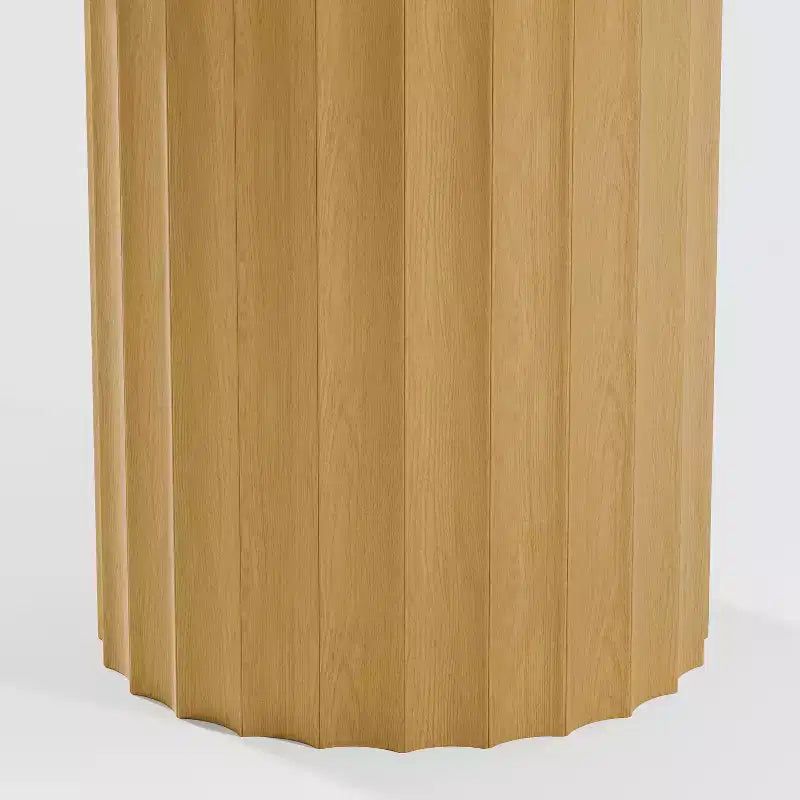 60" Round Solid Wood Dining Table - Seats 6-8, Fluted Cylindrical Pedestal Base, Natural, No Tools Assembly