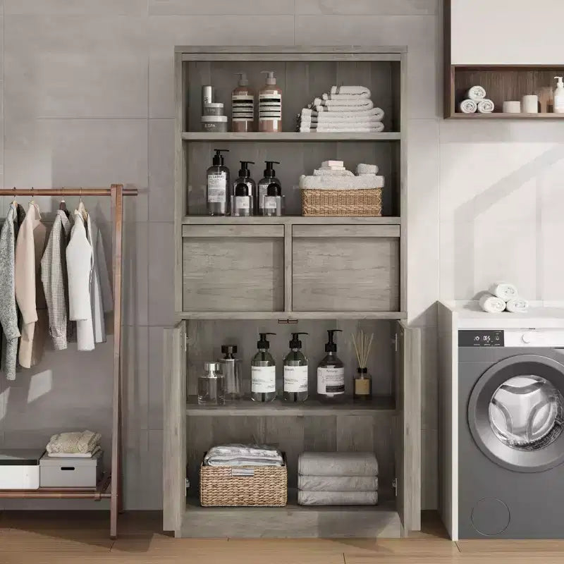 Tall Freestanding Bathroom Storage Cabinet with 2 Doors & 2 Drawers - 23.6"Lx11.8"Dx50.9"H, Waterproof MDF, Anti-Tip Hardware, White