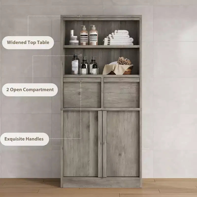 Tall Freestanding Bathroom Storage Cabinet with 2 Doors & 2 Drawers - 23.6"Lx11.8"Dx50.9"H, Waterproof MDF, Anti-Tip Hardware, White