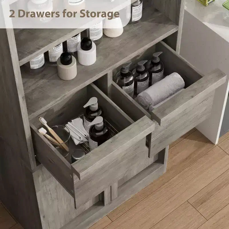 Tall Freestanding Bathroom Storage Cabinet with 2 Doors & 2 Drawers - 23.6"Lx11.8"Dx50.9"H, Waterproof MDF, Anti-Tip Hardware, White