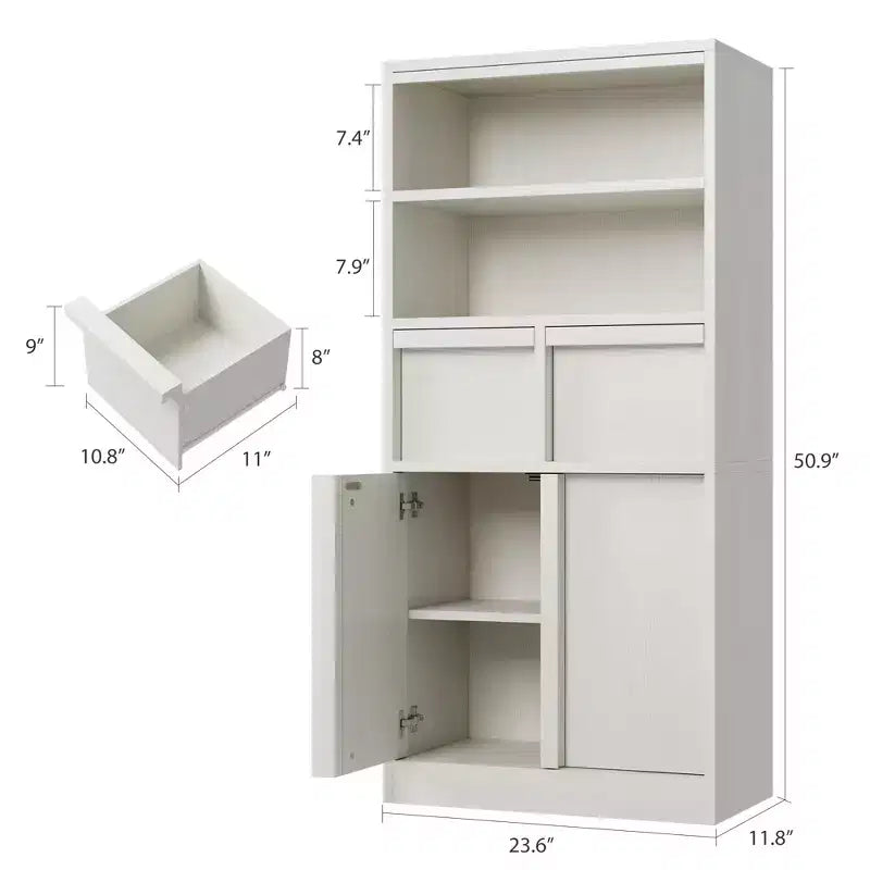 Tall Freestanding Bathroom Storage Cabinet with 2 Doors & 2 Drawers - 23.6"Lx11.8"Dx50.9"H, Waterproof MDF, Anti-Tip Hardware, White