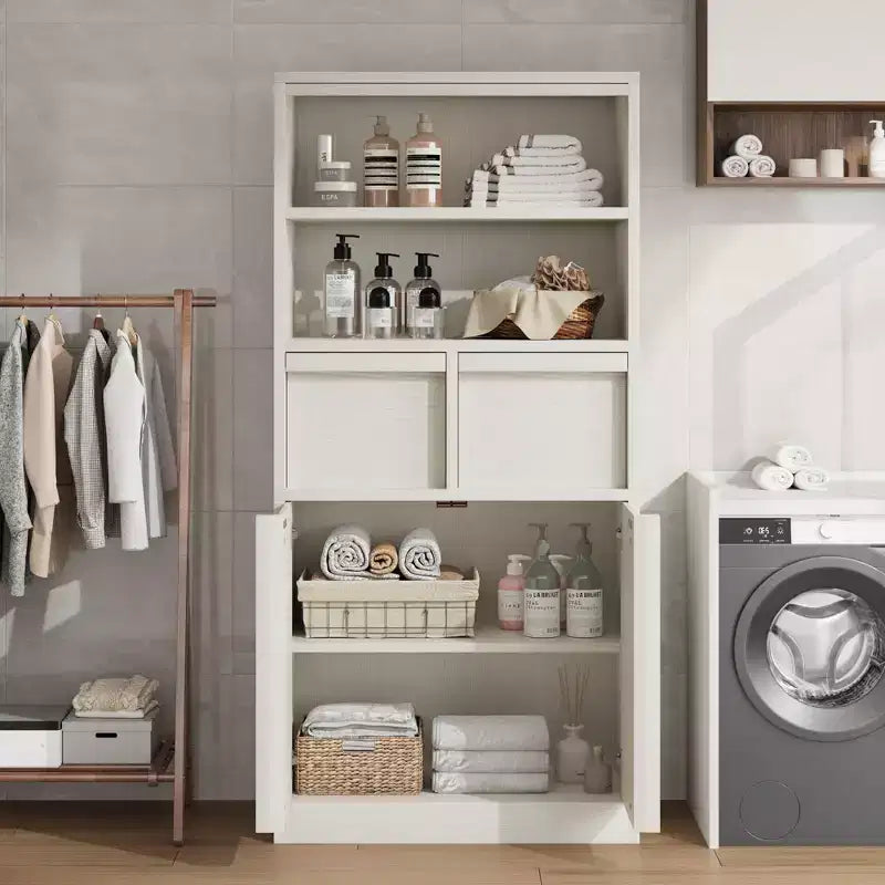 Tall Freestanding Bathroom Storage Cabinet with 2 Doors & 2 Drawers - 23.6"Lx11.8"Dx50.9"H, Waterproof MDF, Anti-Tip Hardware, White