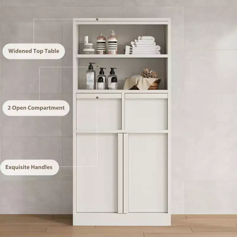 Tall Freestanding Bathroom Storage Cabinet with 2 Doors & 2 Drawers - 23.6"Lx11.8"Dx50.9"H, Waterproof MDF, Anti-Tip Hardware, White