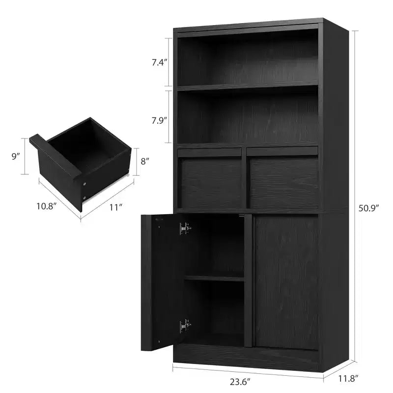 Tall Freestanding Bathroom Storage Cabinet with 2 Doors & 2 Drawers - 23.6"Lx11.8"Dx50.9"H, Waterproof MDF, Anti-Tip Hardware, White