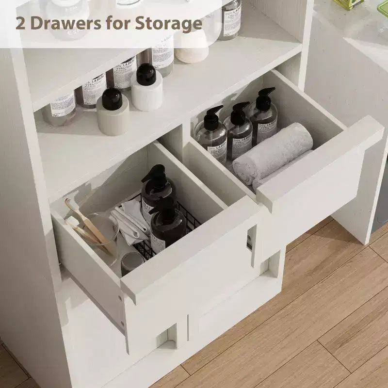 Tall Freestanding Bathroom Storage Cabinet with 2 Doors & 2 Drawers - 23.6"Lx11.8"Dx50.9"H, Waterproof MDF, Anti-Tip Hardware, White