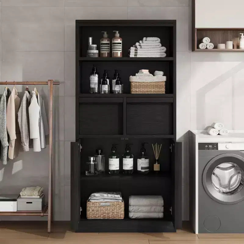 Tall Freestanding Bathroom Storage Cabinet with 2 Doors & 2 Drawers - 23.6"Lx11.8"Dx50.9"H, Waterproof MDF, Anti-Tip Hardware, White
