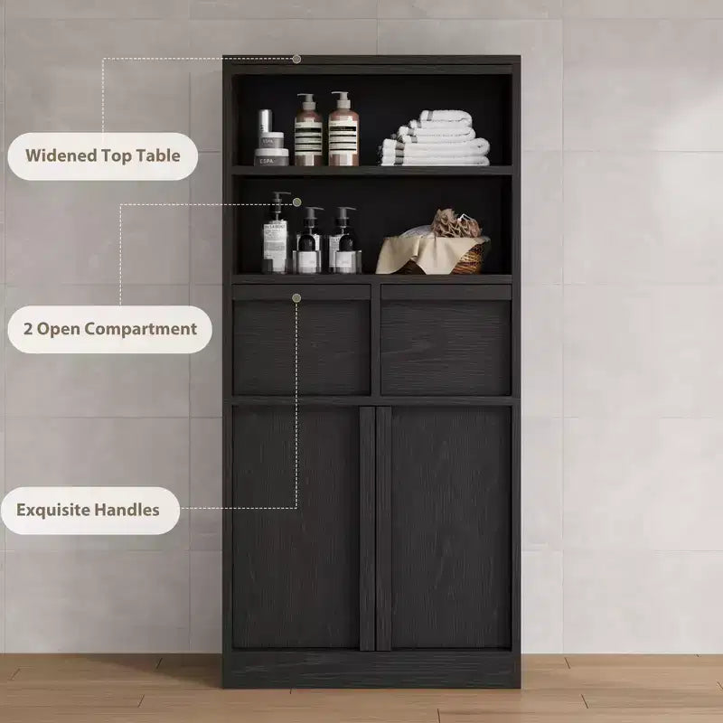 Tall Freestanding Bathroom Storage Cabinet with 2 Doors & 2 Drawers - 23.6"Lx11.8"Dx50.9"H, Waterproof MDF, Anti-Tip Hardware, White