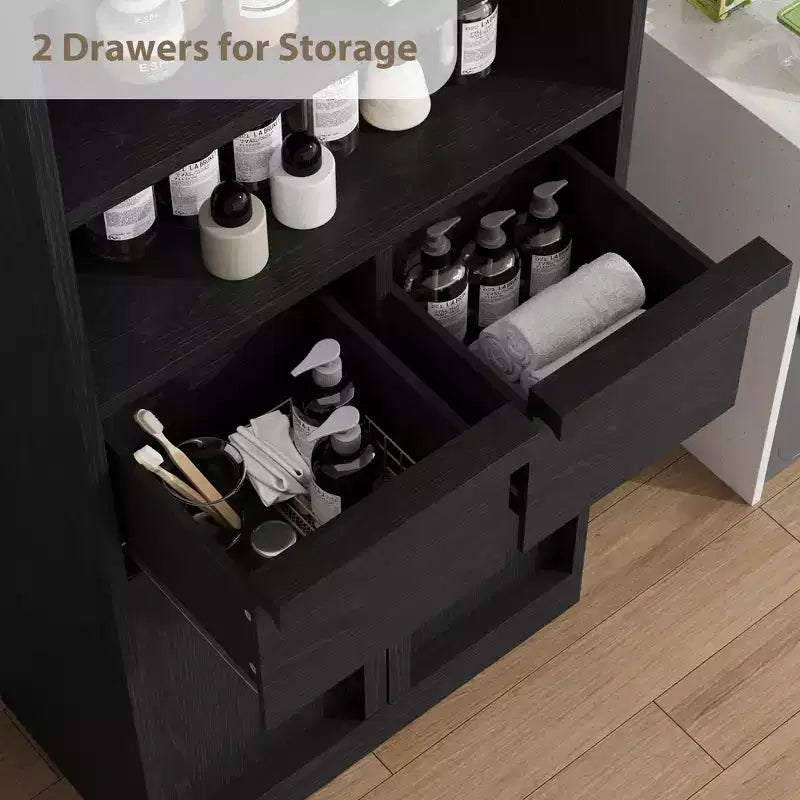 Tall Freestanding Bathroom Storage Cabinet with 2 Doors & 2 Drawers - 23.6"Lx11.8"Dx50.9"H, Waterproof MDF, Anti-Tip Hardware, White