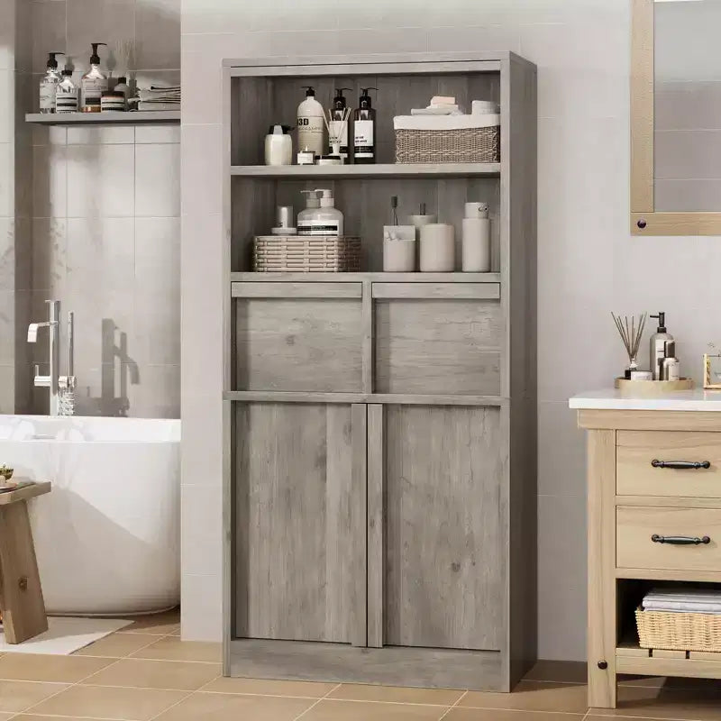 Tall Freestanding Bathroom Storage Cabinet with 2 Doors & 2 Drawers - 23.6"Lx11.8"Dx50.9"H, Waterproof MDF, Anti-Tip Hardware, White