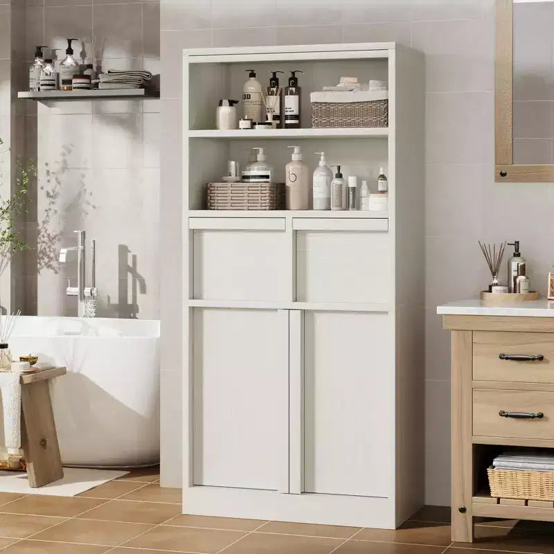 Tall Freestanding Bathroom Storage Cabinet with 2 Doors & 2 Drawers - 23.6"Lx11.8"Dx50.9"H, Waterproof MDF, Anti-Tip Hardware, White