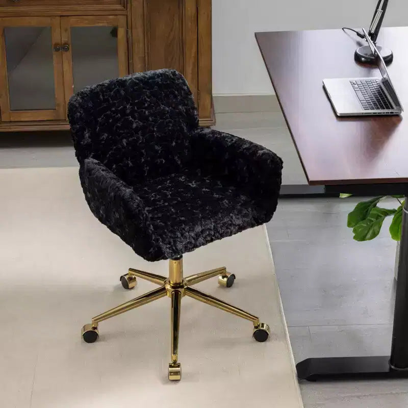 Velvet Office Chair with Gold Metal Base - Adjustable Height, Swivel, Padded Seat, Home & Office Desk Chair