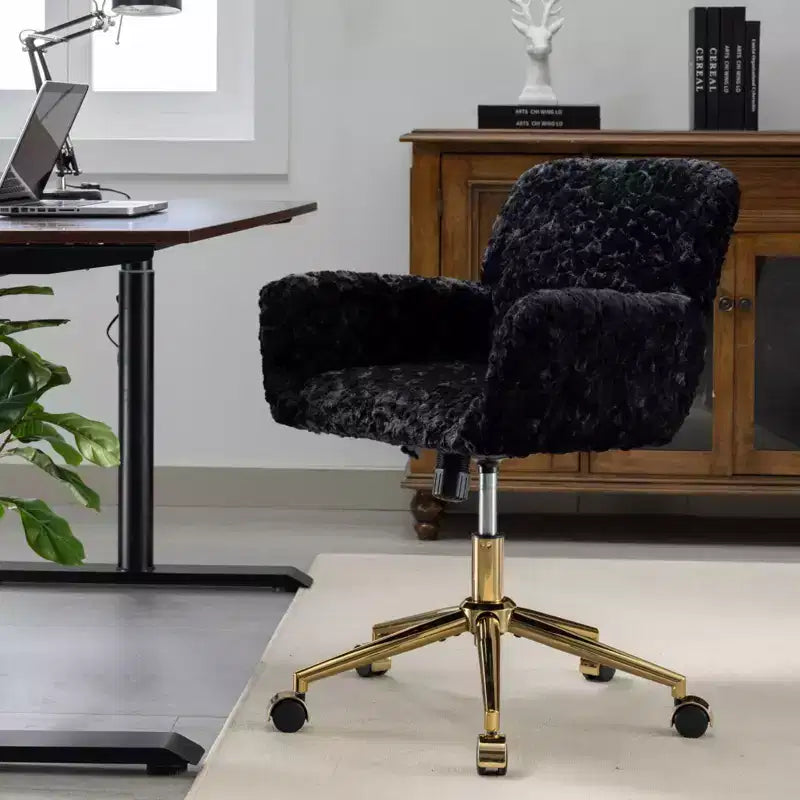 Velvet Office Chair with Gold Metal Base - Adjustable Height, Swivel, Padded Seat, Home & Office Desk Chair