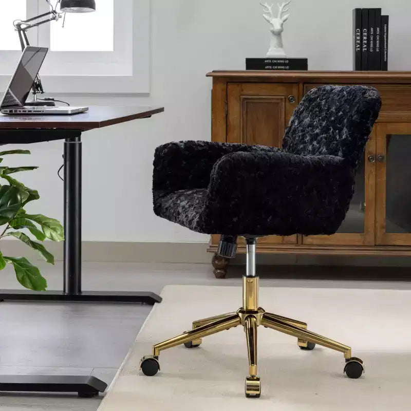 Velvet Office Chair with Gold Metal Base - Adjustable Height, Swivel, Padded Seat, Home & Office Desk Chair