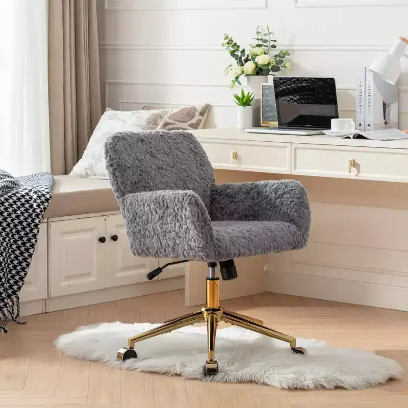 Velvet Office Chair with Gold Metal Base - Adjustable Height, Swivel, Padded Seat, Home & Office Desk Chair